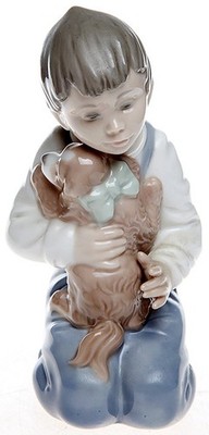 NAO by Lladró Figur Junge mit Hund   Hand Made in Spain   ca. 1980