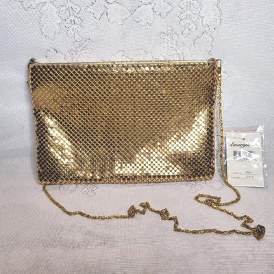 D'margeaux Gold Metal Mesh Purse Chain Crossbody Shoulder Strap Disco Retro READ