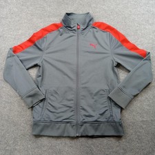 Puma Track Jacket Youth Large Gray Red Full Zip Athletic Sport Polyester