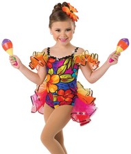 Dance Costume AWCT 19077 Large Child Orange Ruffles Jazz Tap Sequins Latin