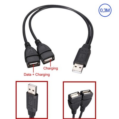 Y-Splitter Adapter USB A Stecker auf 2 x USB A Buchse Y- Kabel-Verlängerung 30cm