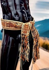 Woven Tribal Wide Belt Fringe Sash Mayan People African Pumpkin Orange