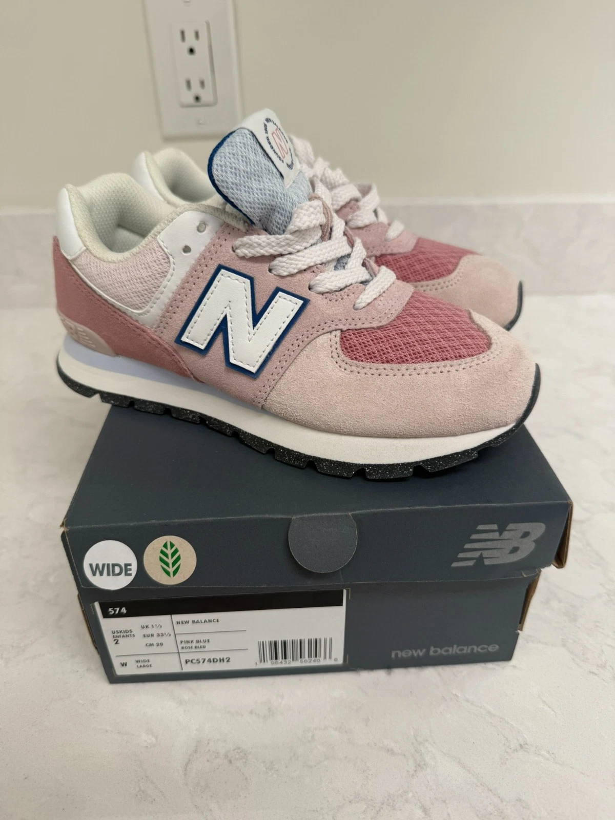 Scarpe New Balance 574 Little bambino misura 2 larghe rosa blu PC574DH2