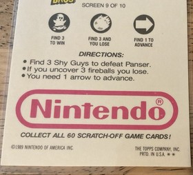 1989 Topps Nintendo Scratch Off Card Super Mario Bros 2 Promo f/ Vtg NES Game