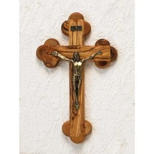 Olive Wood 14 Station INRI Crucifix Gold Tone Corpus 10"
