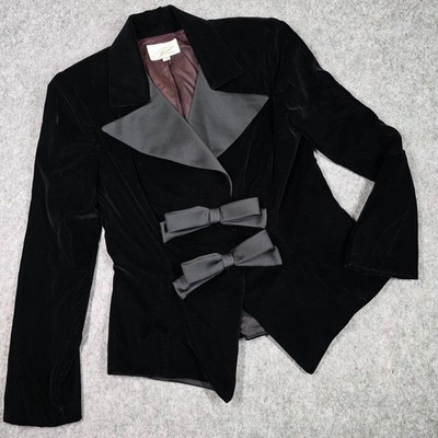 Vintage Farinae Blazer Velvet 6 Black Bow Jacket Academia Whimsigoth Romance 90s