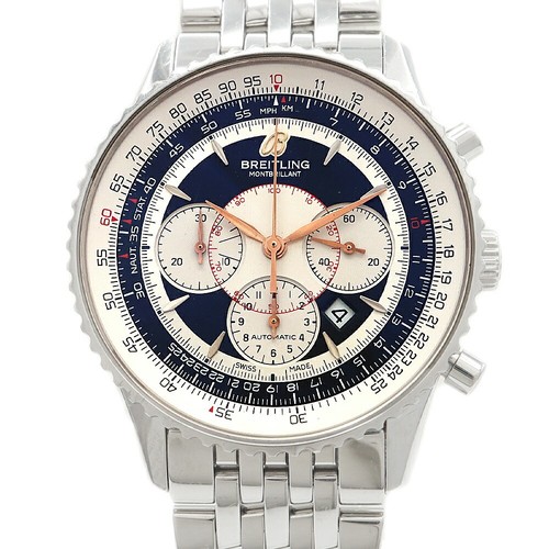 Breitling Navitimer Montbrillant A41370 Auto SS Black Silver Chrono Men's Watch