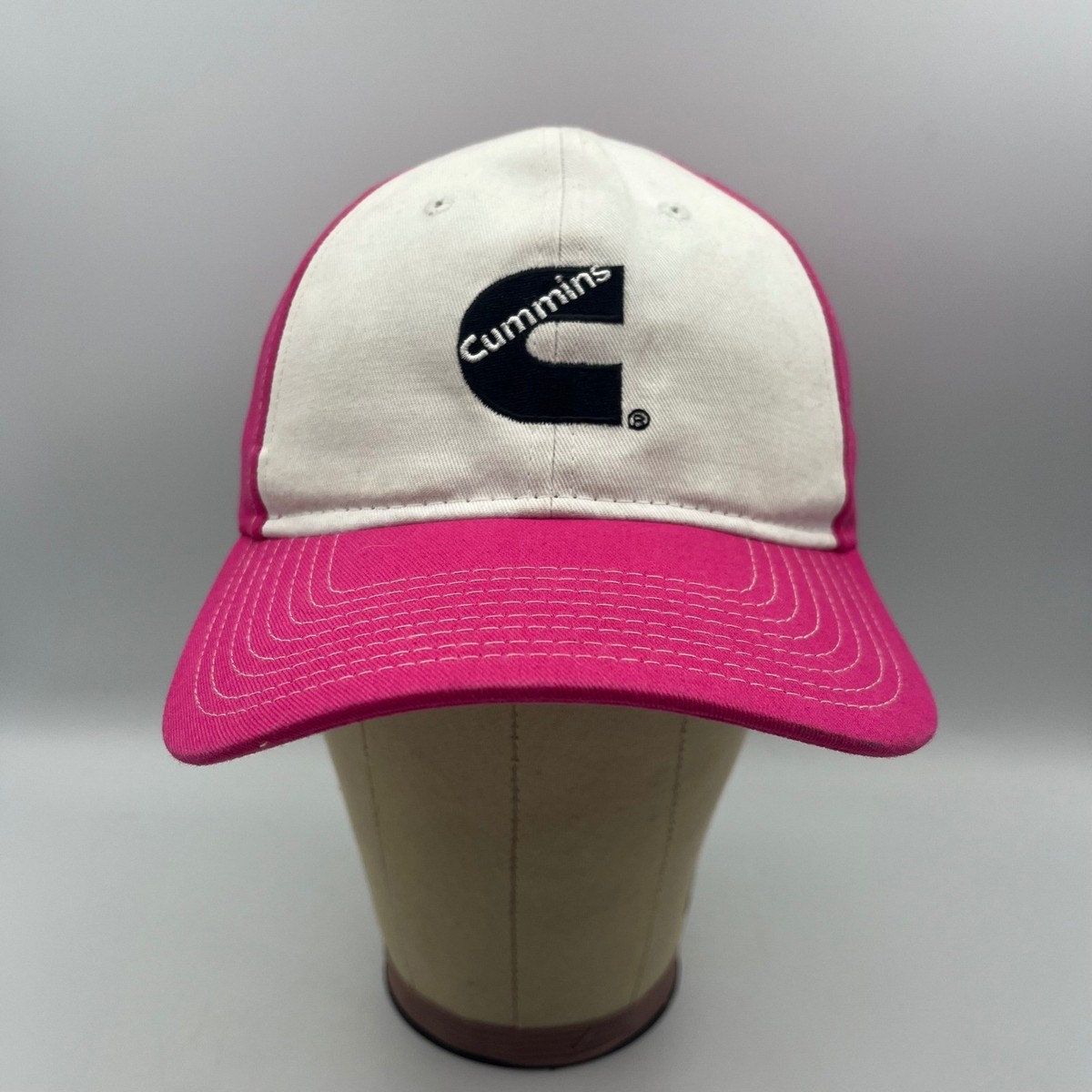 Cummins Diesel Engine Pink White Adjustable Baseball Cap Hat Logo Embroidered View 2