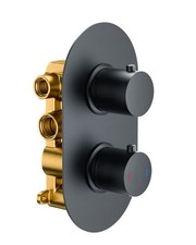 Matt Black Thermostatic Round 2 Outlet Concealed Shower Valve Dual Handle CVQ03K
