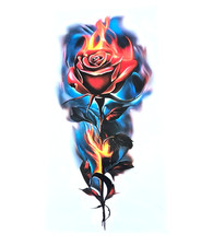 Large Red Rose 8 in Waterproof Temporary Tattoo Flaming Floral Rose Body Art