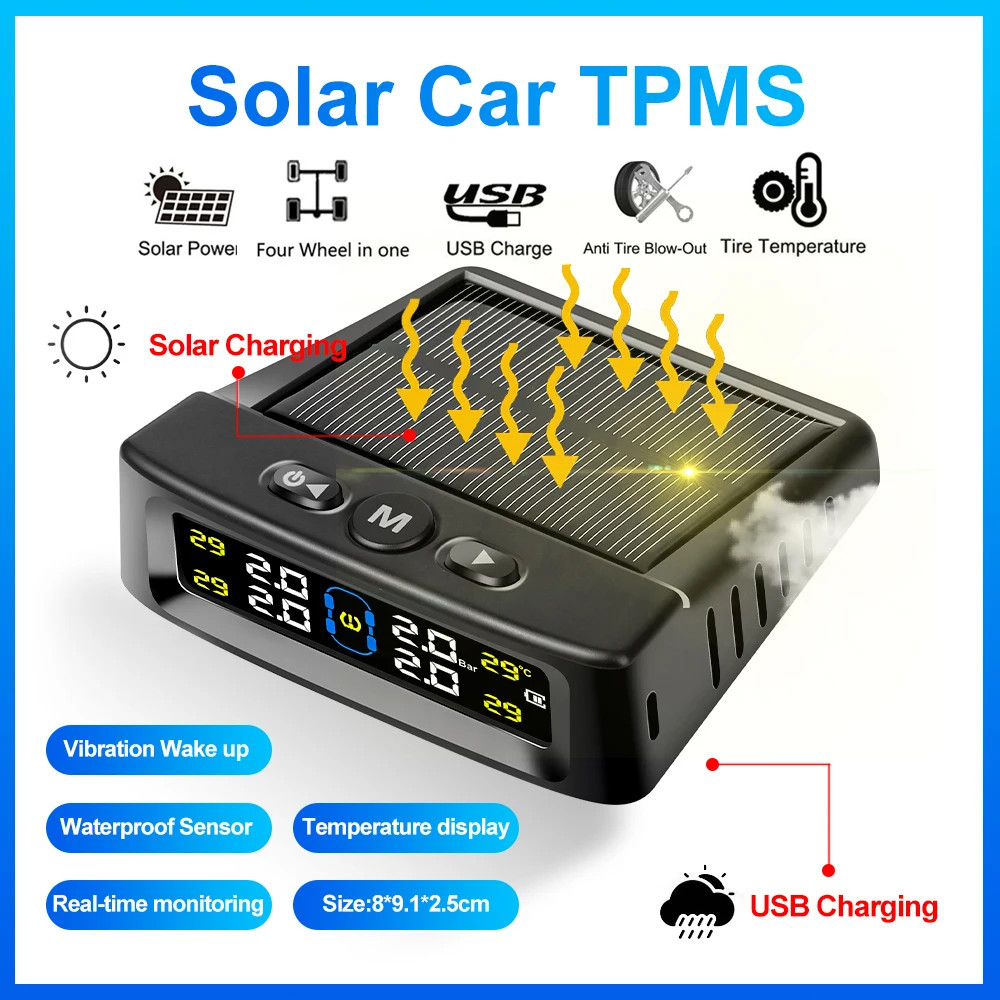 Alarme solaire TPMS pression des pneus voiture affichage numérique LCD
