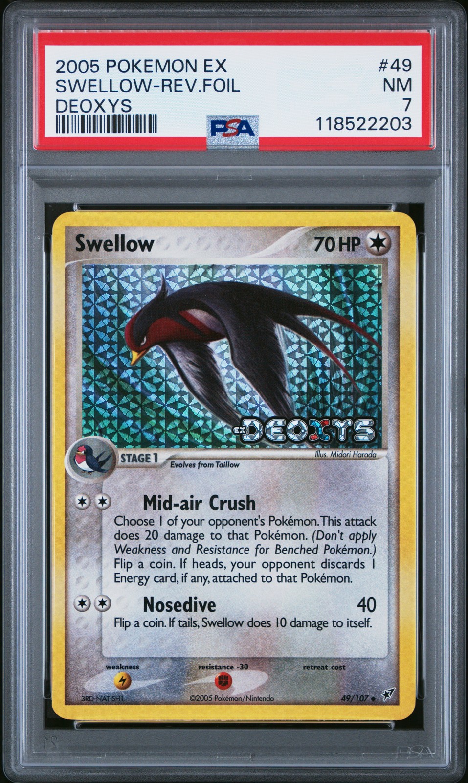 2005 POKEMON EX DEOXYS #49 SWELLOW-REVERSE FOIL PSA 7