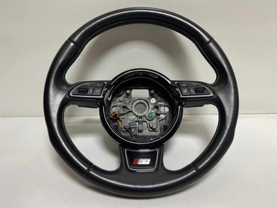 2013-2018 Audi S7 OEM Black Leather 3 Spoke Steering Wheel w/ Silver Stitch (TL)