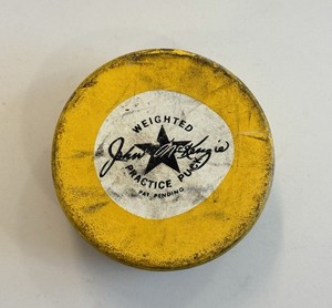 John McKenzie Weighted Practice Hockey Puck Yellow 9.8oz Training Puck Vtg 1970s
