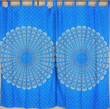 Peacock Tail Fan Print India Inspired Decor Curtains Cotton Window Treatments