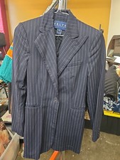 Vintage Ralph Lauren Blue Label Jacket Women’s 2 Blue Wool Pinstripes USA Made