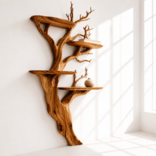 Organic Wood Tree Wall Shelf Artistic Floatin...