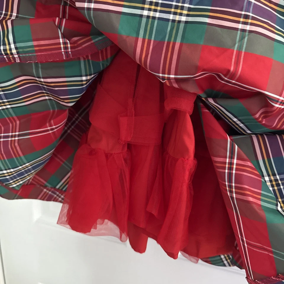 Janie And Jack HOLIDAY red green plaid taffeta Girls Size 10 dress - Image 4 of 4