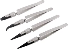 WANDIC Precision Tweezers Set, 4 Pcs Stainless Steel Plastic Tip-4 