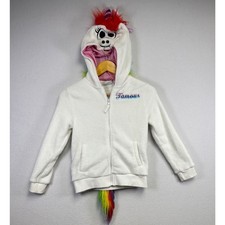 Disney Parks Kids White Unicorn Fleece Zip Up Hoodie Jacket Rainbow Tail M