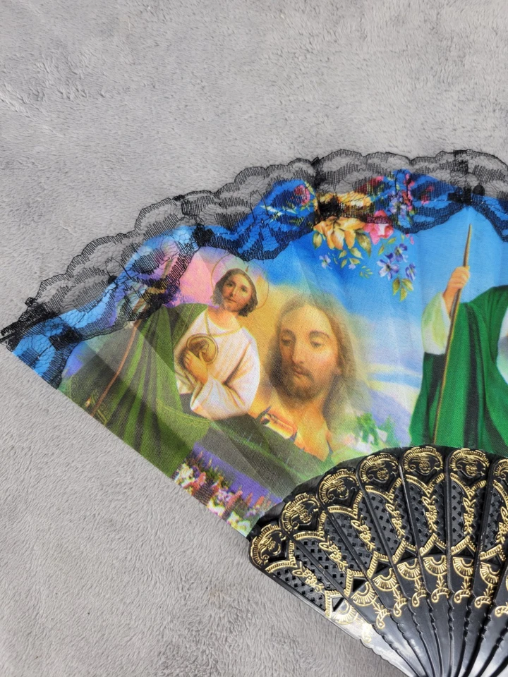 Abanico de mano St. Jude Thaddeus Jude Apostle religioso multicolor de plástico 15" Foto 4 de 4