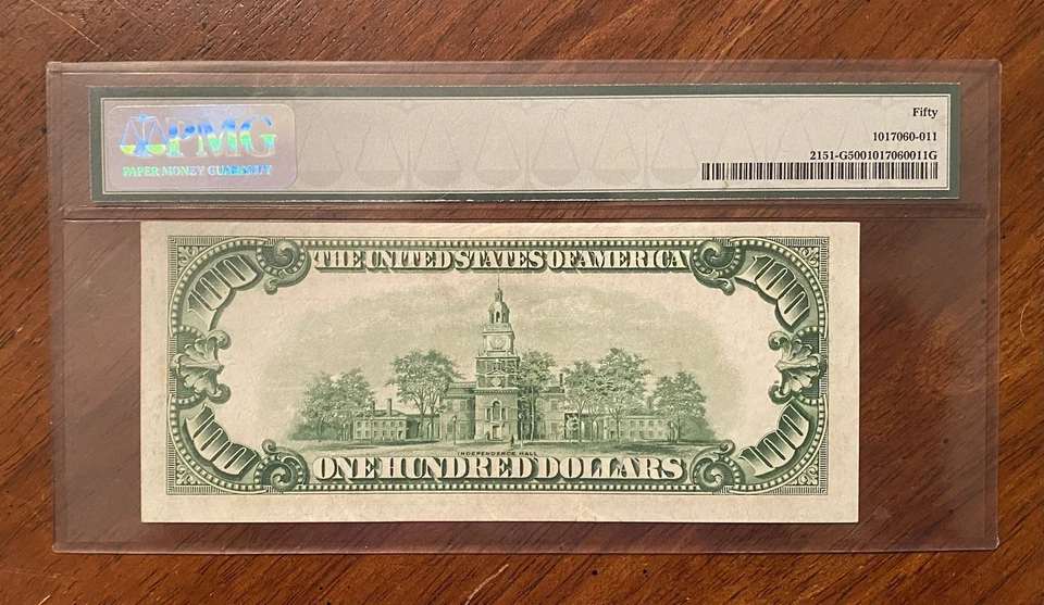 1928A $100 St. Louis  FRN.  Fr. 2151-H NOTE. PMG 50 - Image 2 of 2