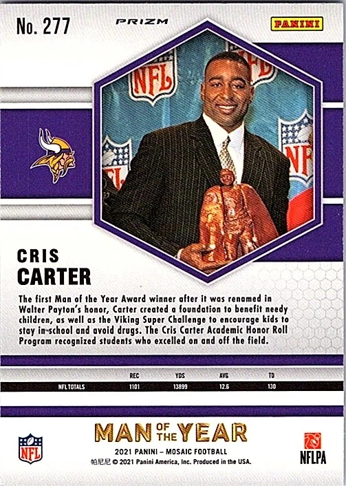 2021 Panini Mosaic #277 Cris Carter No Huddle Purple Mosaic - Image 2 of 2