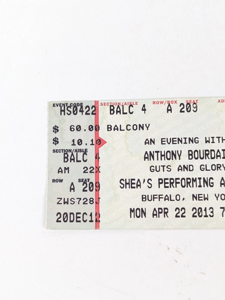 Anthony Bourdain Guts & Glory Shea's Performing Arts Center Ticket 2013 Buffalo - Image 2 of 4