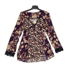 Free People Dress Size S Flower Mini Dress Espresso Combo Purple Multicolor 45