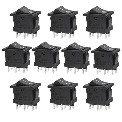 10pcs AC 6A/250V 10A/125V 6 Pin DPDT ON/ON 2 Position Snap in Boat Rocker Switch