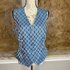 VTG Escada Margaretha Ley 100% Silk Vest Top Women 38 Button Geometric Floral