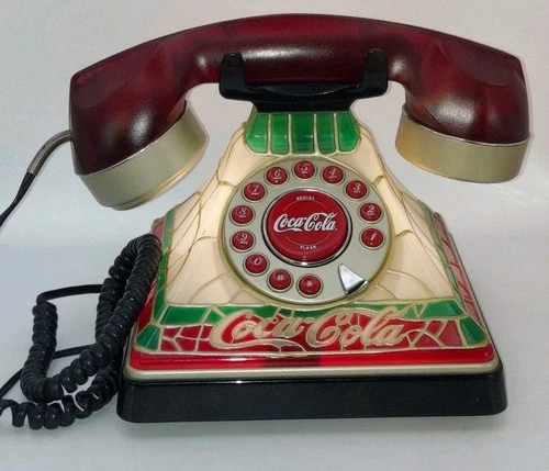 Vintage Coca Cola Tiffany Style Stained Glass Look Telephone w/ Light