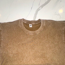 Over Sized T Shirt / Mens Brown Washed Crewne...