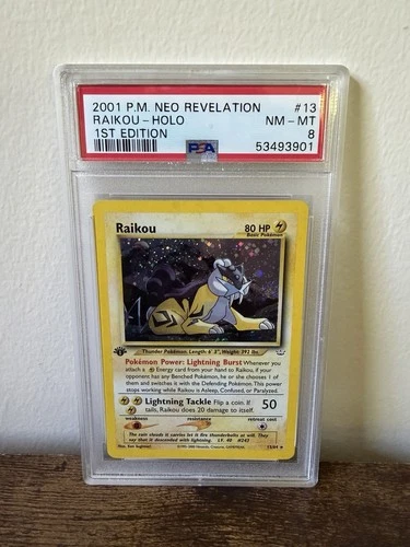 2001 POKEMON NEO REVELATION 1ST EDITION #13 RAIKOU-HOLO PSA 8