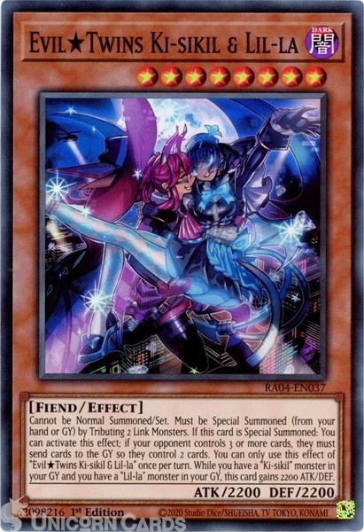 RA04-EN037 Evil Twins Ki-sikil & Lil-la : Super Rare 1st Edition Mint YuGiOh Car