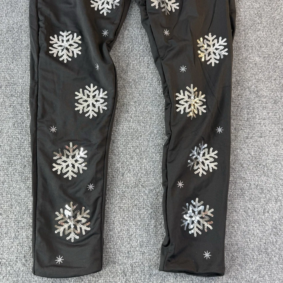 Leggings Tipsy Elves para mujer pequeños negros copo de nieve plateados lentejuelas invierno Foto 2 de 4