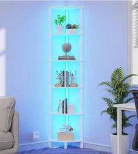 Corners Shelf with LED Light, 6-Tier Corner Bookshelf, Industrial Corner-Ladder 