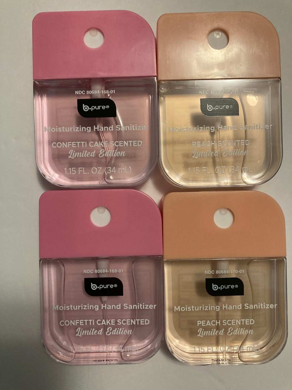 4 B Pure Moisturizing Hand Sanitizer PEACH & CONFETTI CAKE w 2 Cases Limited Ed