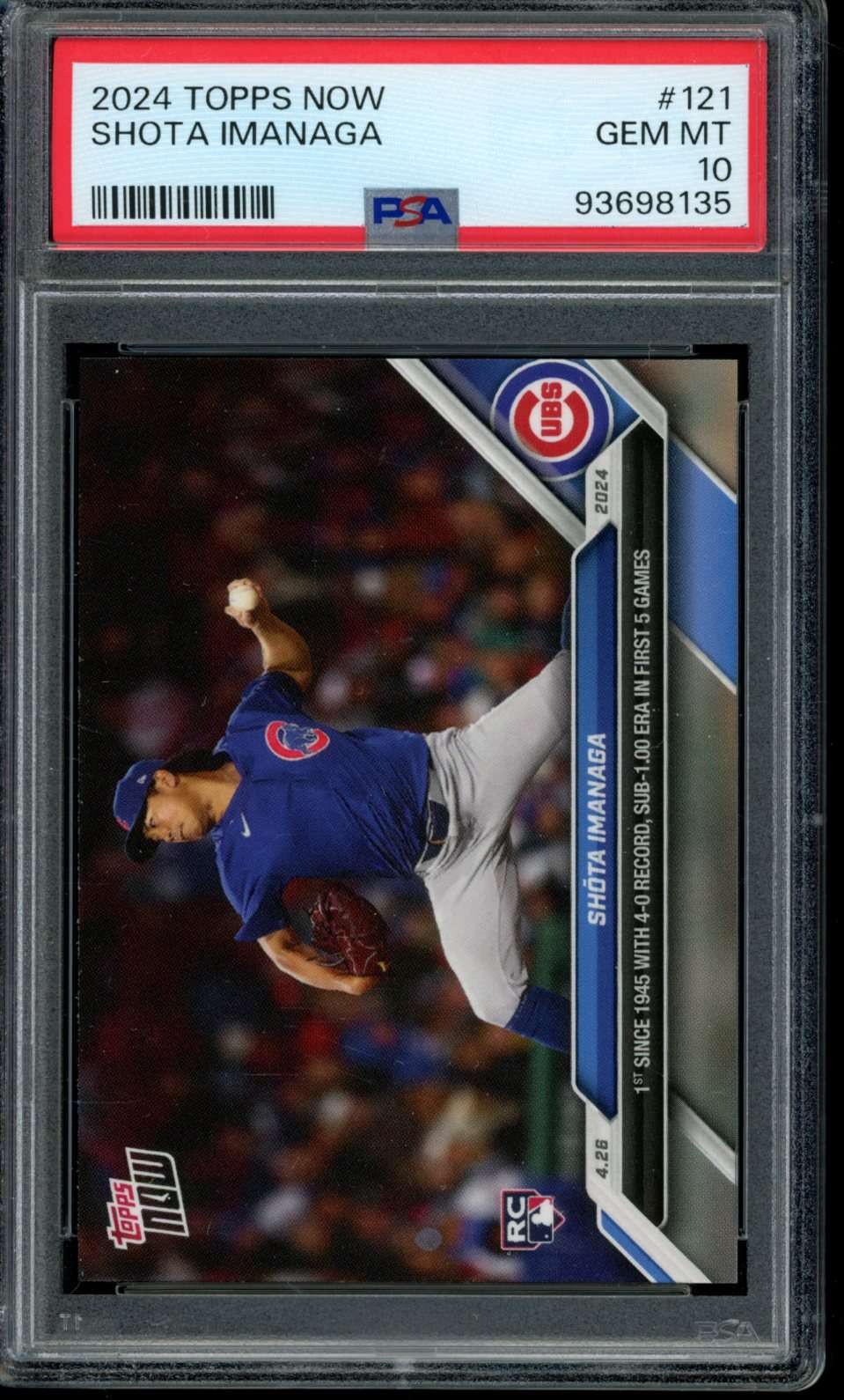 2024 Topps Now #121 Shota Imanaga PSA 10 Gem Mint RC Rookie Card 93698135