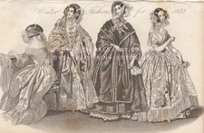 Winter Fashion-Victorian Wedding Dress-Paris-Lace-1842 ANTIQUE VINTAGE ART PRINT