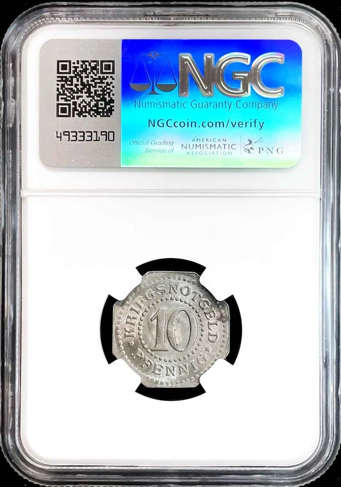 1918 SCHWARZBURG SONDERHAUSEN GERMAN STATES 10 PFENNIG IRON COIN NGC MS 64 - Image 2 of 2