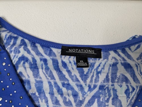 Notations Top Women's XL Blue Geometric V-Neck Sleeveless - Picture 3 of 5