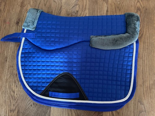 Halbgefütterte flauschige Schabracke Pad Full Size Numnah royalblau/grau Fell WASCHBAR