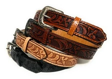 KIDS WESTERN BELT. GENUINE LEATHER KIDS RODEO BELT. TULIP DECORATED WESTERN BELT