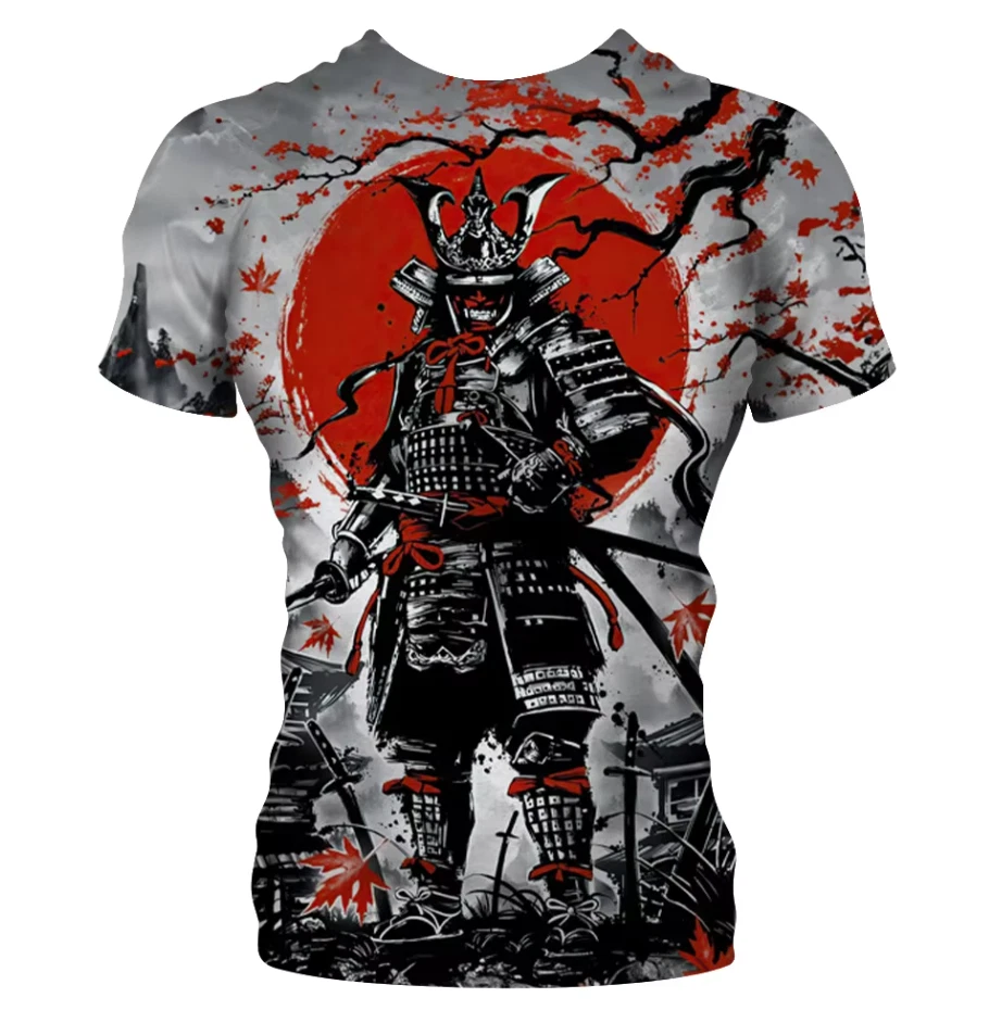 Men's Japanese Samurai 3D T-Shirt Crew Neck