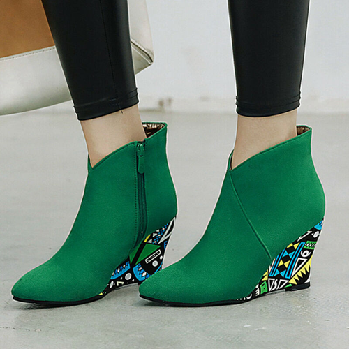 Ankle Boots Zip Pointed Toe Suede Wedge 