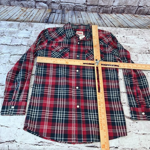 Levi's Kids Red Plaid Long Sleeve Peal Snap Woven Collared Shirt Size L 12-13 yr - Picture 3 of 7