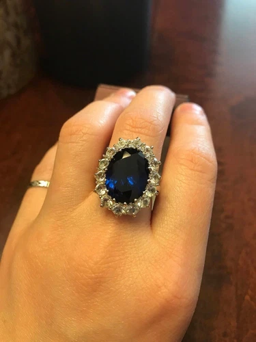 4.40Ct Lab-Created Blue Sapphire Princess Diana Ring 14K White Gold Plated