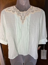 VTG Helene St. Marie Mint Green Button Back Lace Bib Collar Made In USA NWT S6