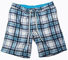 Merona Mens Blue  White Plaid Board Shorts Swim Trunks M